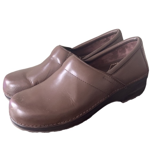 Lands End Brown Leather Slip On Slip Resistant Professional Clogs‎ Shoes Size 10 - Picture 1 of 9